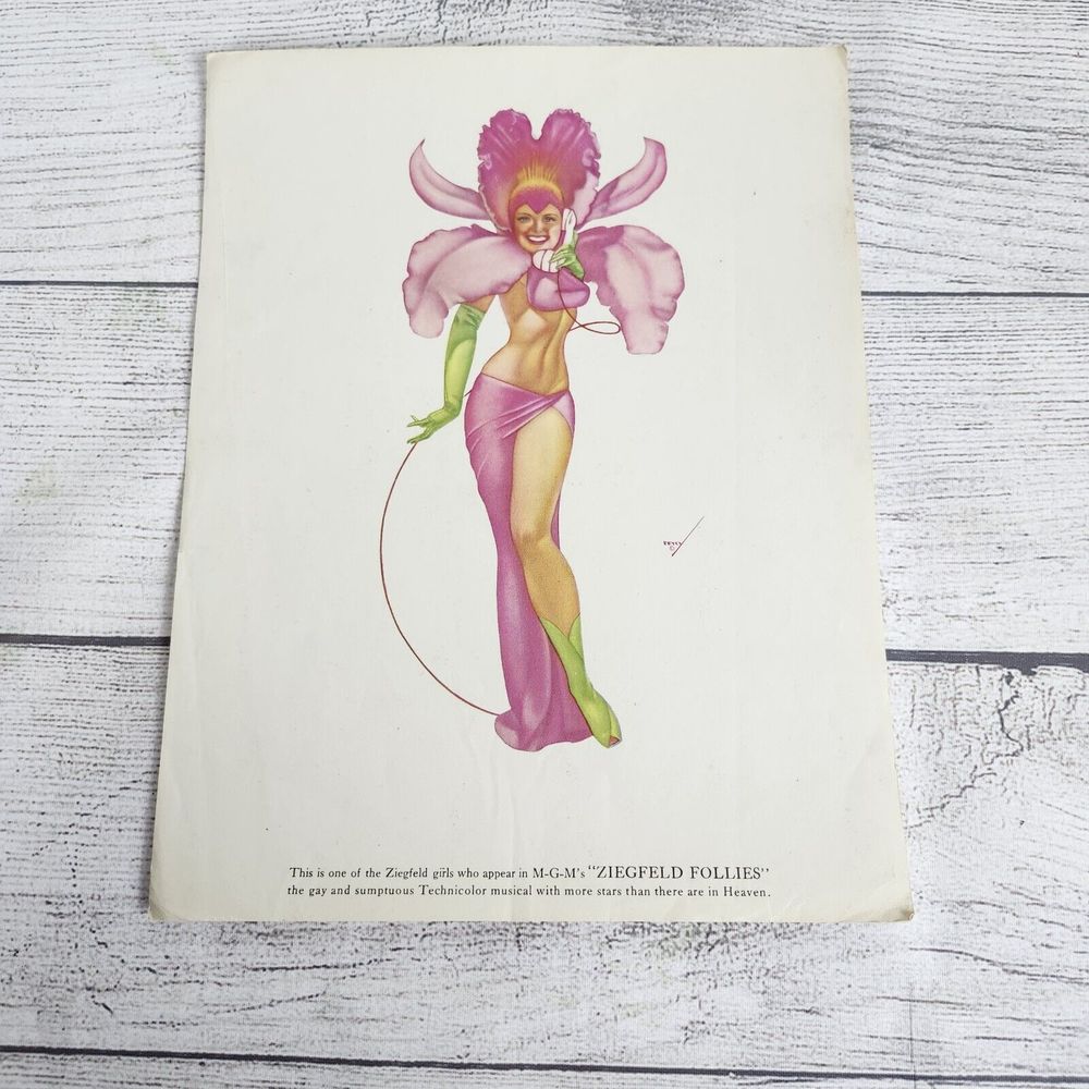 Vtg 1940s George Petty Ziegfeld Follies Pinup Girl Art Print 8.5x11 Flower